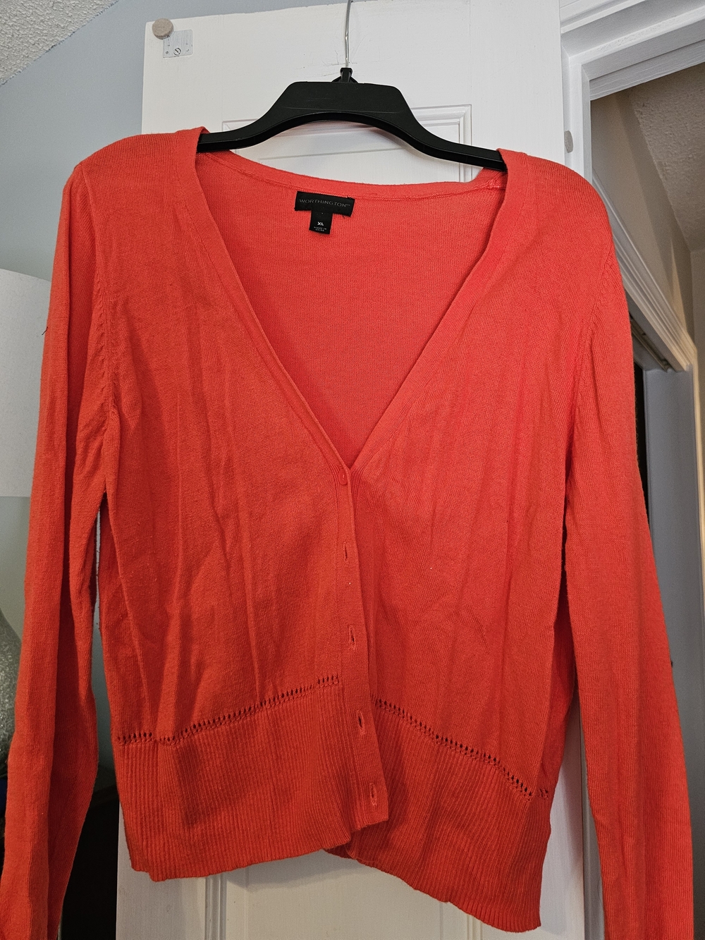4/$25 Worthington Bright Coral Button-Front V-Neck Cardigan